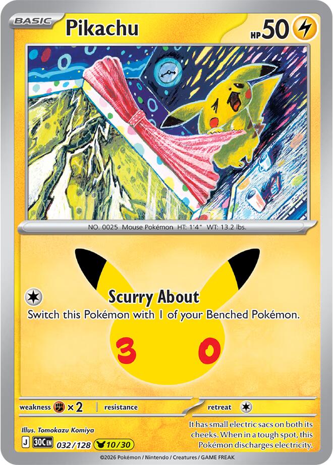 Pikachu | 032/128 | 30th Celebration
