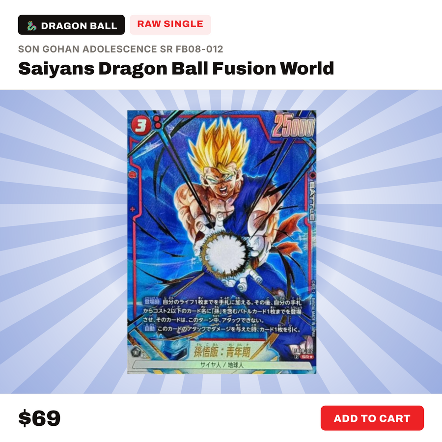 Dragon Ball Super Fusion World Son Gohan Adolescence SR FB08-012 Japanese trading card