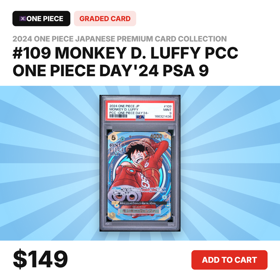 2024 One Piece Japanese Premium Card Collection #109 Monkey D. Luffy PCC One Piece Day'24 PSA 9