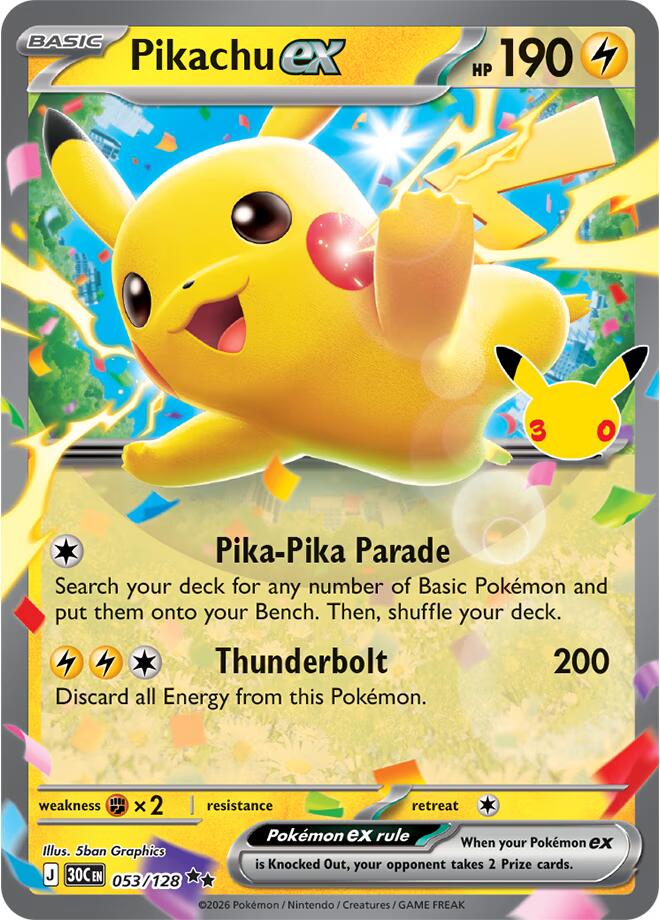 Pikachu ex | 053/128 | 30th Celebration