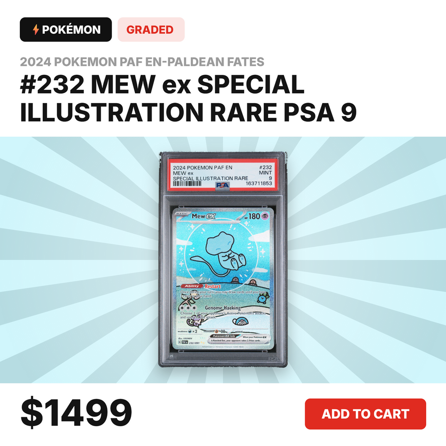 Mew ex #232 Special Illustration Rare PSA 9 MINT graded slab — 2024 Pokémon Paldean Fates English