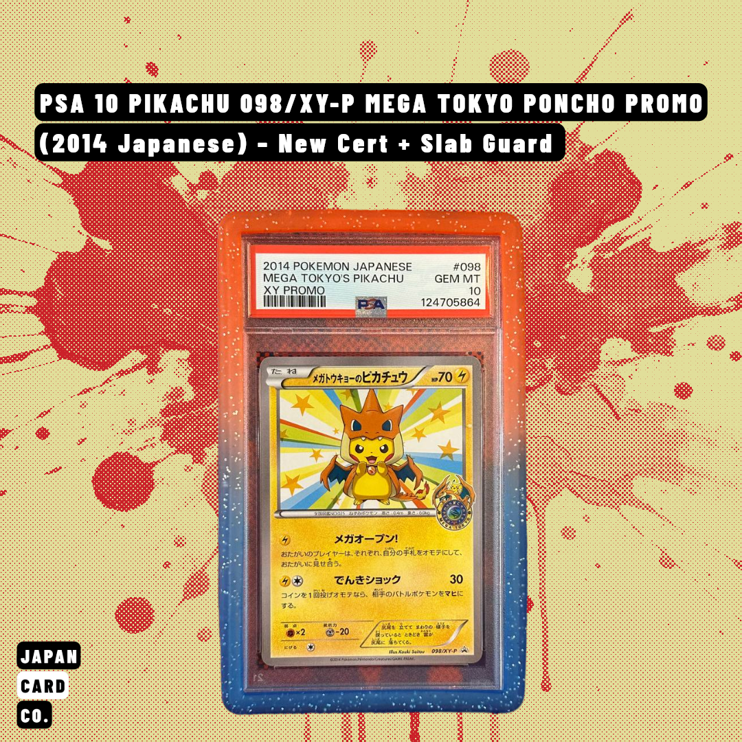 PSA 10 Pikachu 098/XY-P Mega Tokyo Poncho Promo (2014 Japanese) – New Cert + Slab Guard