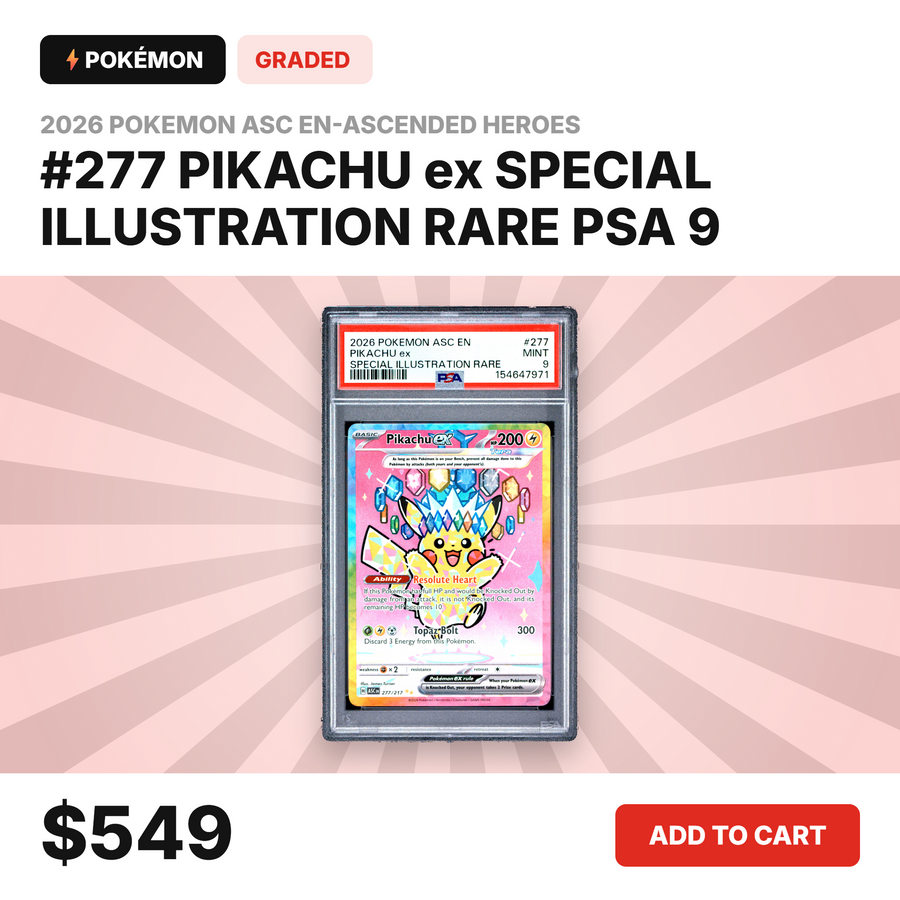Pikachu ex #277 Special Illustration Rare PSA 9 MINT graded slab — 2026 Pokémon Ascended Heroes English