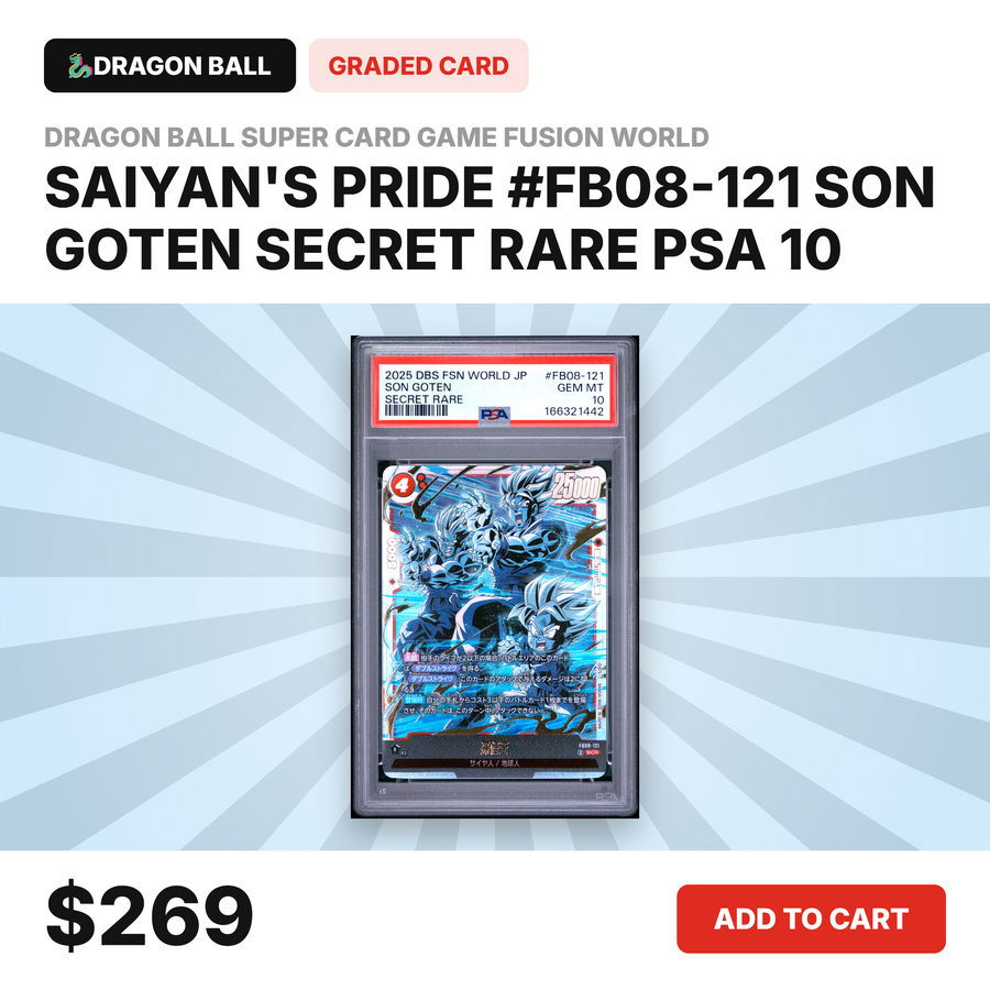 Dragon Ball Super Card Game Fusion World Saiyan's Pride #FB08-121 Son Goten Secret Rare PSA 10